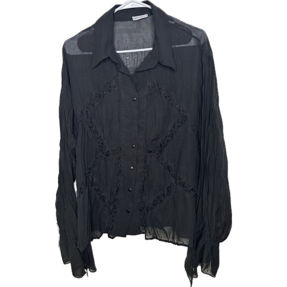 VTG Kaelyn Max Black Top Bell Sleeve Crinkle Fairycore Y2K 2000s Goth Vampire XL - Picture 1 of 7